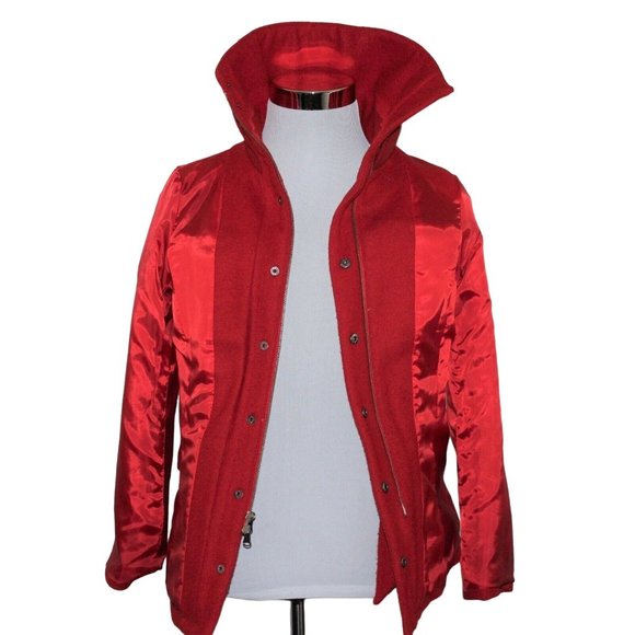 La Redoute US 6 UK 10 Red Belted Wool Blend Full Zip Snaps Knit Collar Coat - Picture 9 of 11